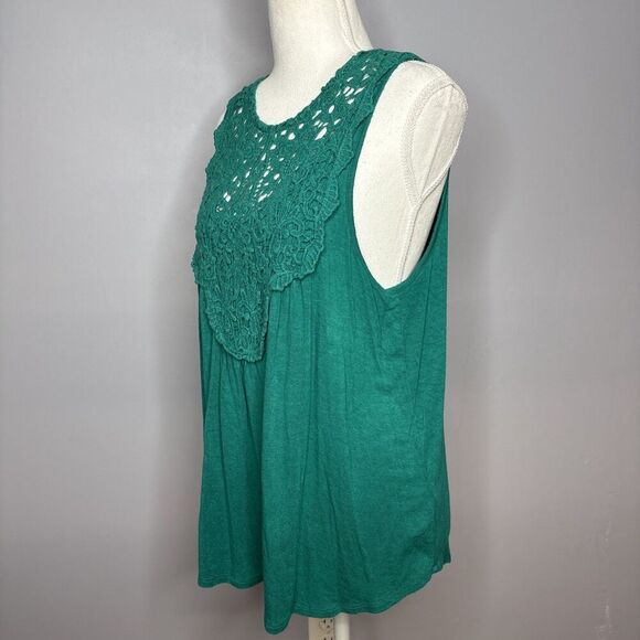 Maurices Women's Teal Green Sheer Beaded Tank Top Crochet Sequin Lace M Keyhole - Picture 8 of 10